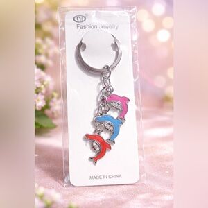 Dolphin Trio Enamel Keychain - Pink Blue Red